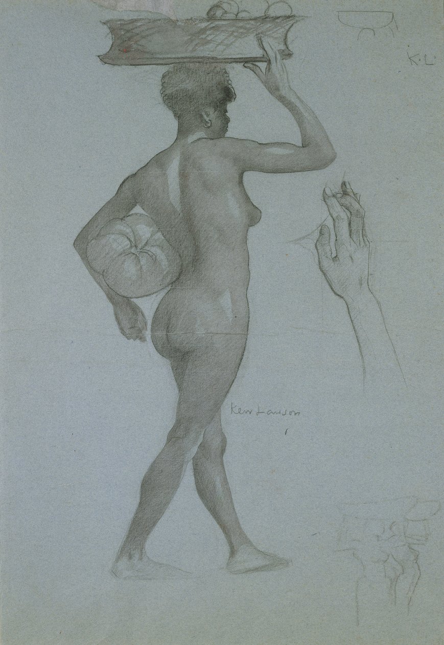 Fekete ember, aki tököt tart (faszén papíron) alkotó: James Kerr Lawson