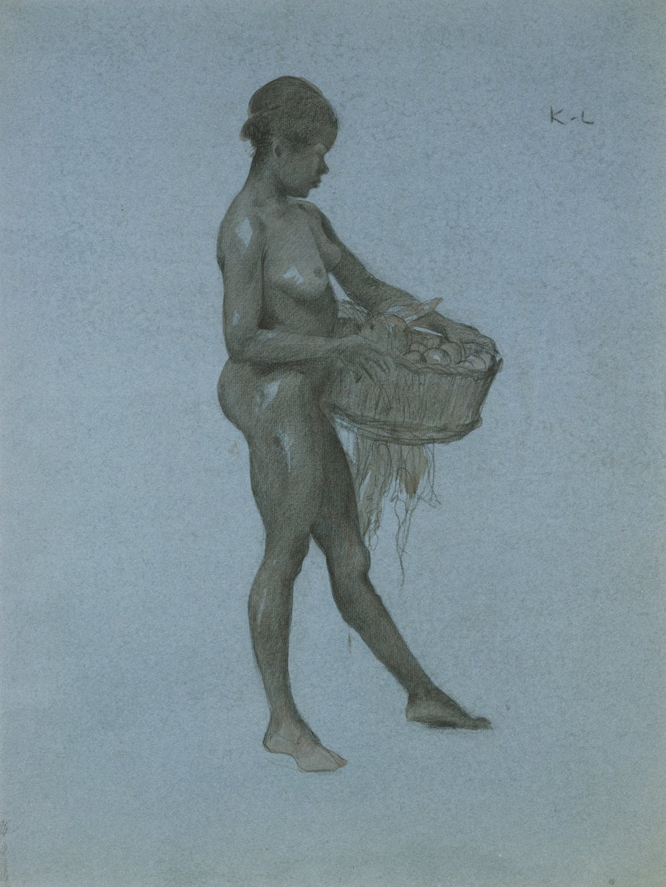Negress egy kosár zöldséget cipelve (faszén papíron) alkotó: James Kerr Lawson