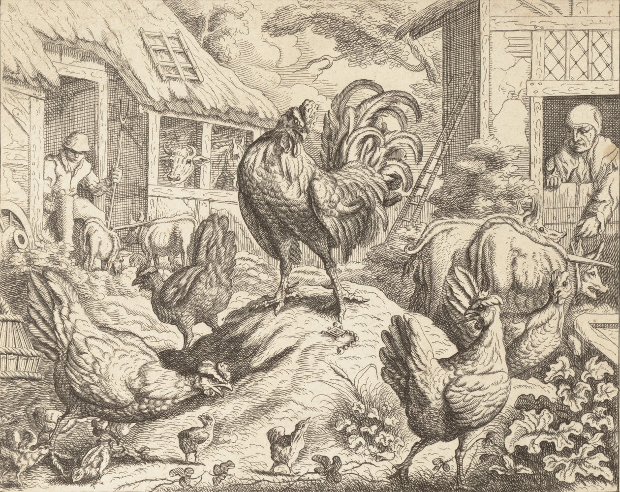 A kakas és a drágakő, Aesopus meséiből, kb. 1760. alkotó: James Kirk