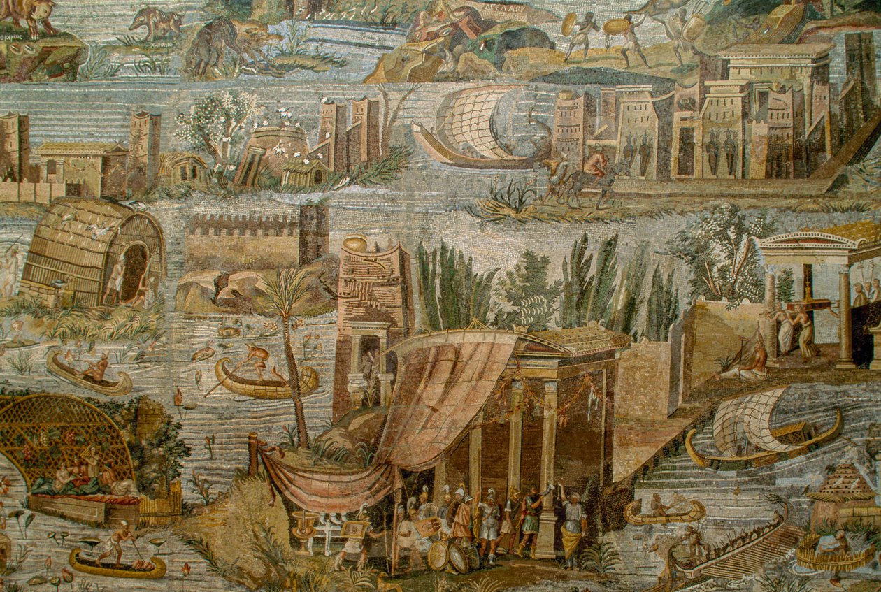 Római mozaik, amely az áradó Nílus fantáziadús látványát ábrázolja. Museo Archeolog... alkotó: James L Stanfield