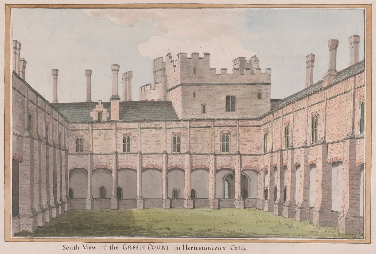 Herstmonceux-kastély, Kelet-Sussex: A zöld udvar déli nézete alkotó: James Lambert  of Lewes