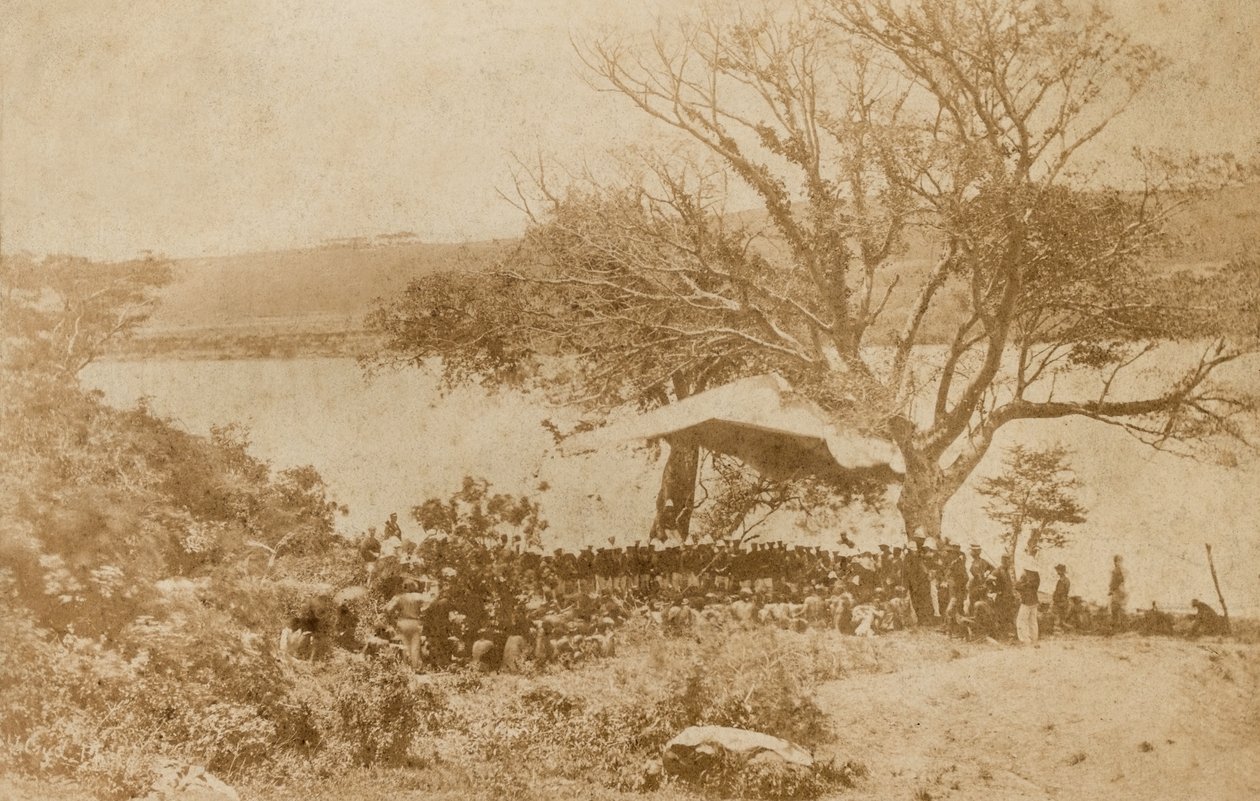 Ultimátum felolvasása a zulu főnökökhöz a Drift Lower Tugela Natal oldalán alkotó: James Lloyd