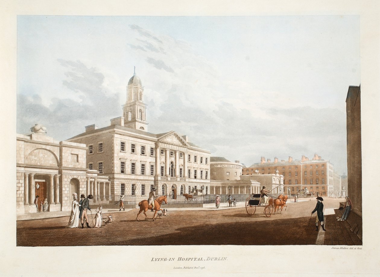 Fekvőbeteg kórház, Dublin, 1795 (kézzel színezett metszet) alkotó: James Malton