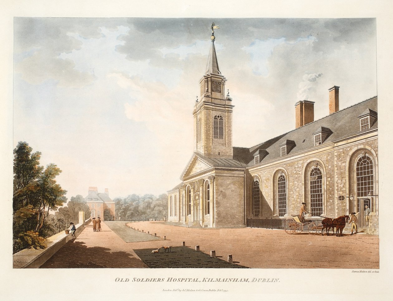 Old Soldiers Hospital, Kilmainham, Dublin, 1794 (kézzel színezett metszet) alkotó: James Malton