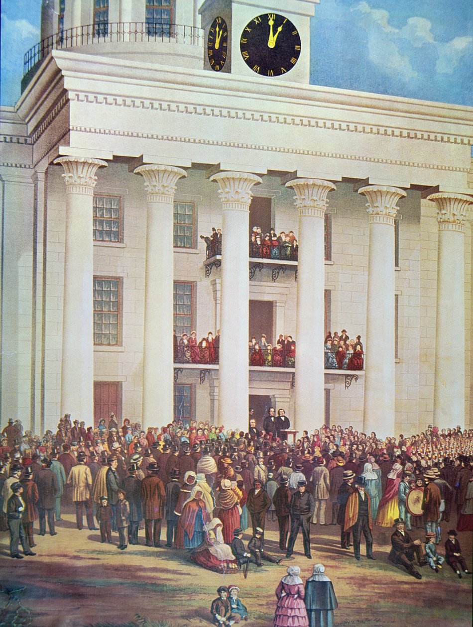 Jefferson Davis beiktatása a Senate House-ban, Montgomery, Alabama alkotó: James Massolon
