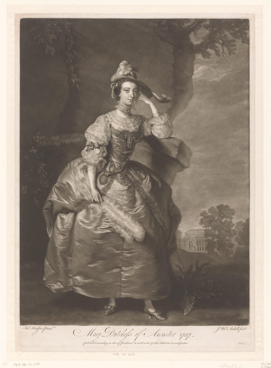Portré van Mary Bertie Mary Dutchess of Ancaster (cím a tárgyon) alkotó: James McArdell