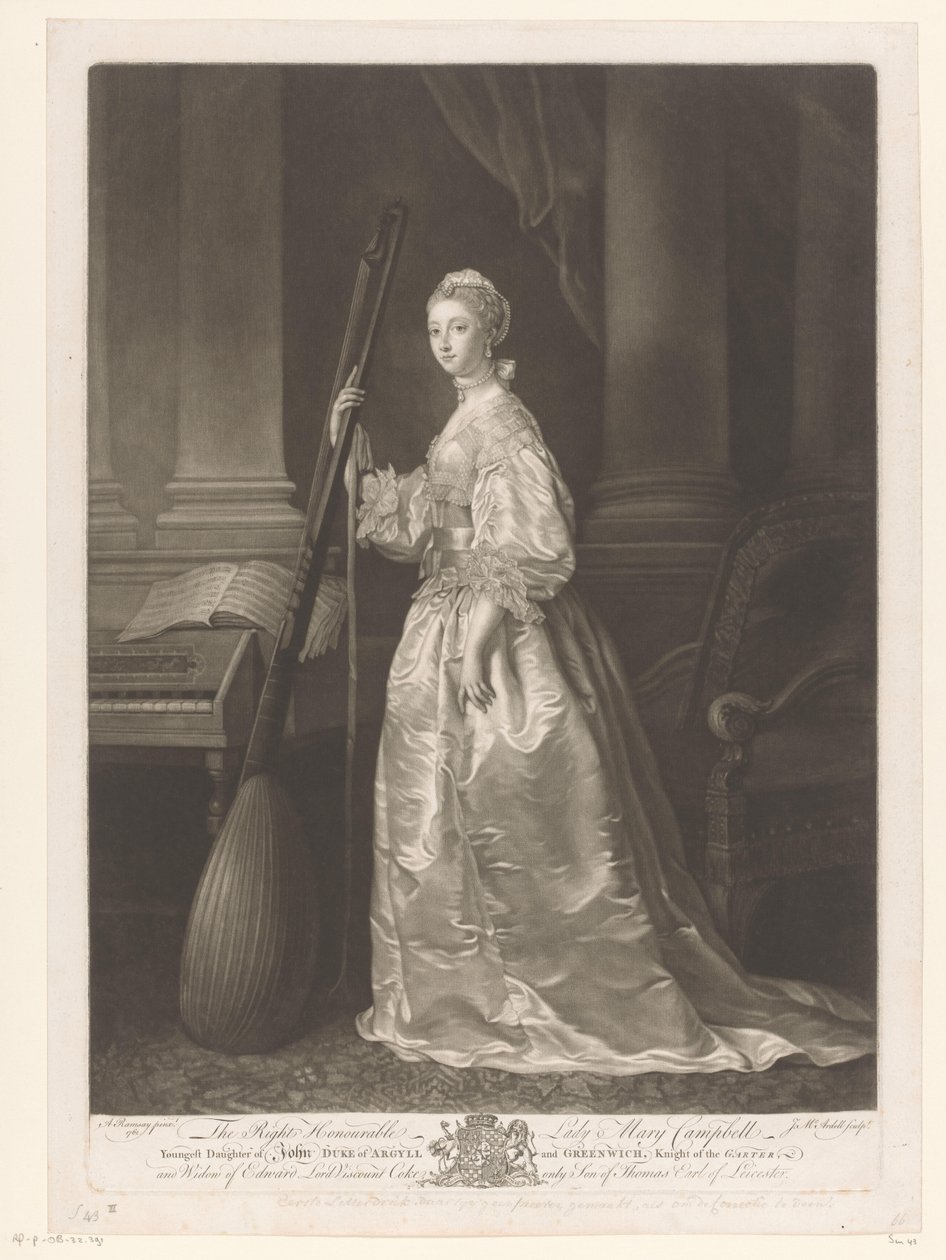 Portré van Mary Coke The Right Honorable Lady Mary Campbell (...) (cím a tárgyon) alkotó: James McArdell
