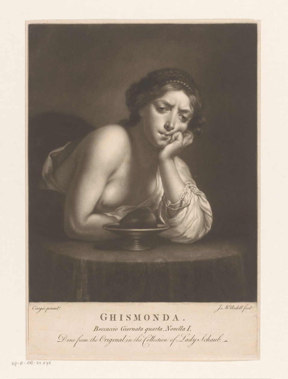 Zsigmonda Guiscardo szívével Ghismonda (cím a tárgyon) alkotó: James McArdell