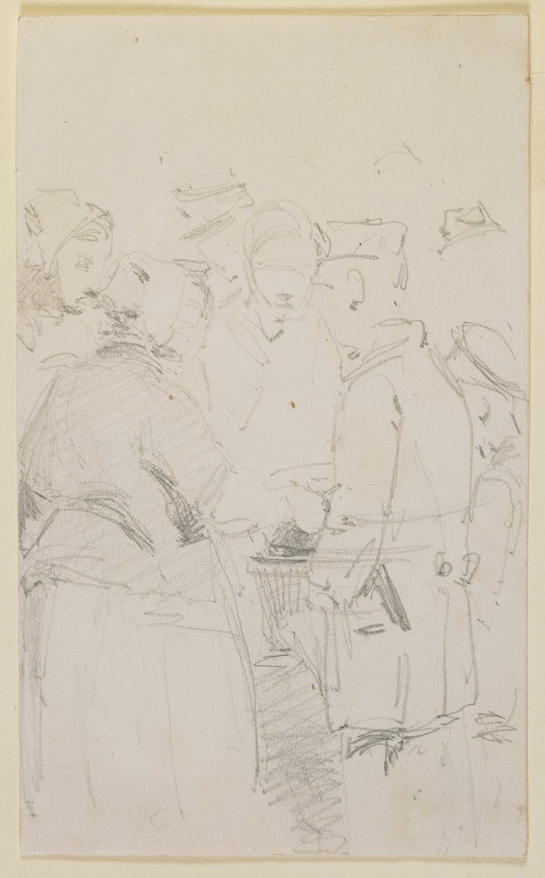 Egy csoport figurát egy brazier körül alkotó: James Abbott McNeill Whistler