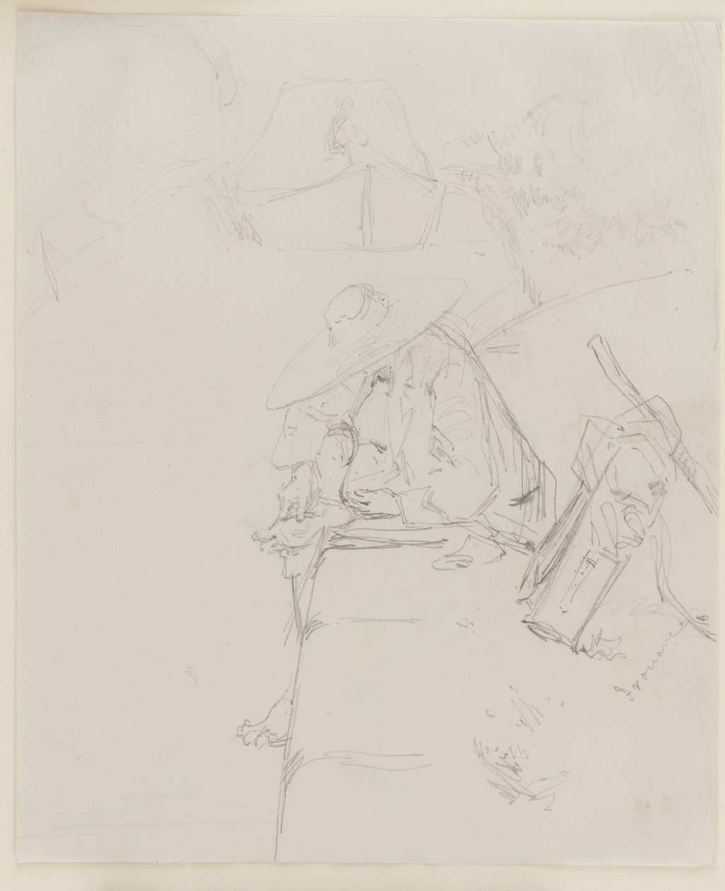Egy férfi ül a fal szélén alkotó: James Abbott McNeill Whistler