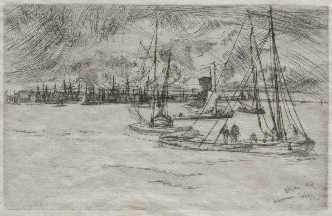 Amszterdam a Tolhuisból nézve alkotó: James McNeill Whistler