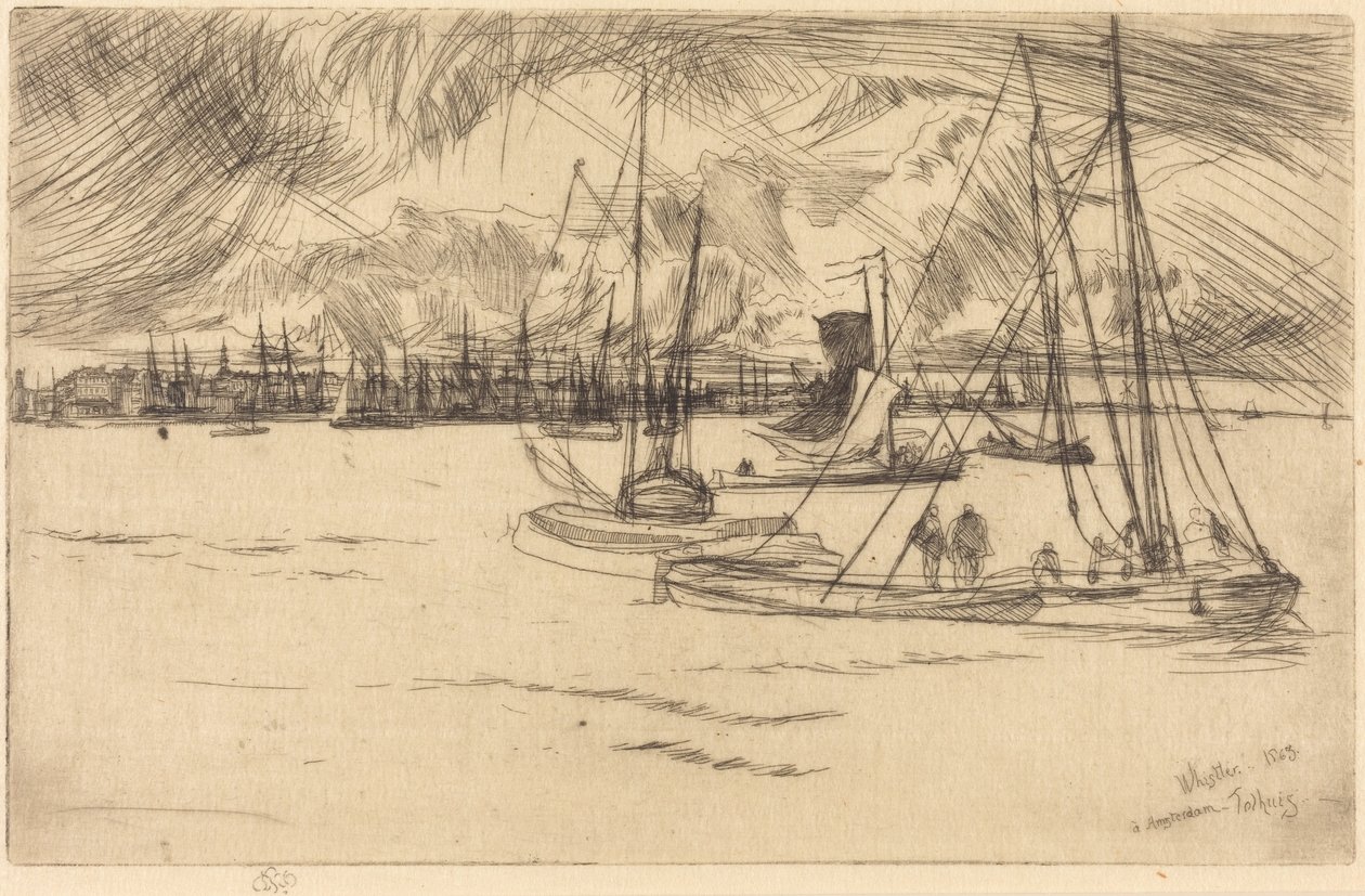 Amszterdam a Tolhuis felől alkotó: James McNeill Whistler