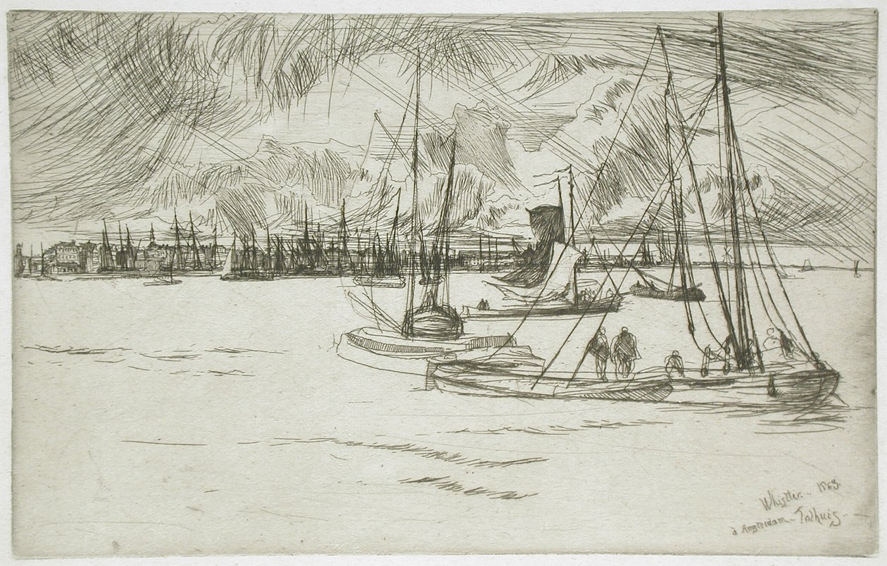Amszterdam a Tolhuistól nézve alkotó: James McNeill Whistler