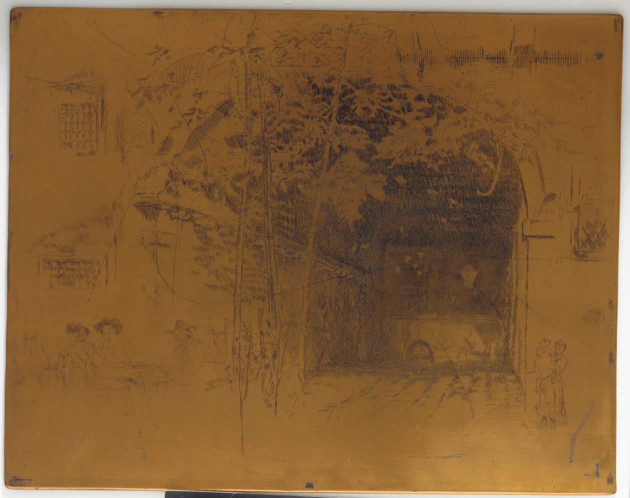 Lemondott nyomdalap a <em>The Traghetto, No. 2</em> számára alkotó: James Abbott McNeill Whistler