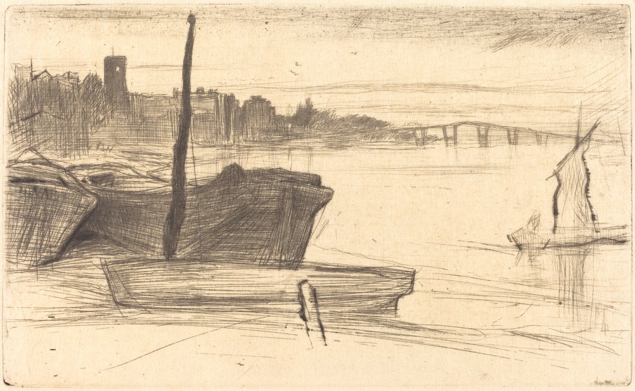 Chelsea híd és templom alkotó: James Abbott McNeill Whistler