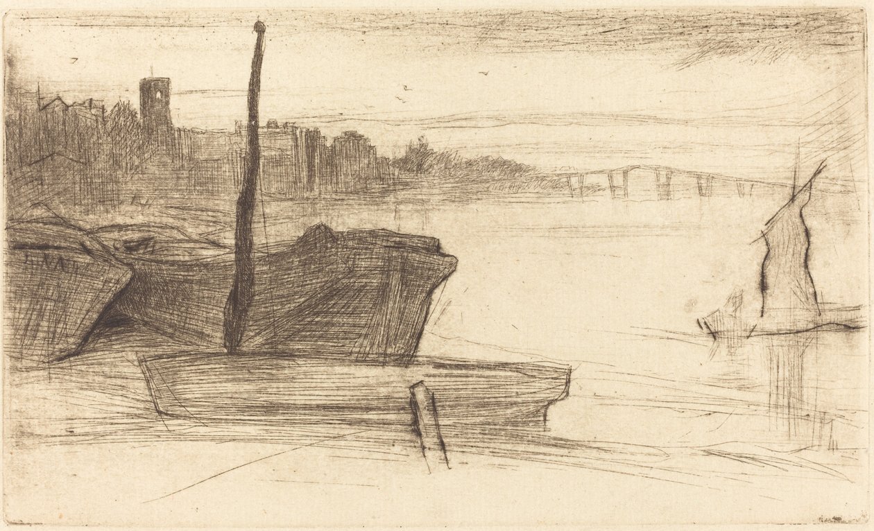 Chelsea híd és templom alkotó: James Abbott McNeill Whistler