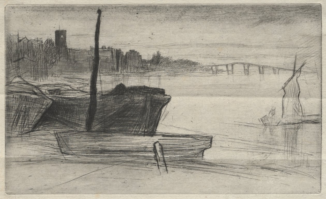 A Chelsea-híd és a templom alkotó: James McNeill Whistler