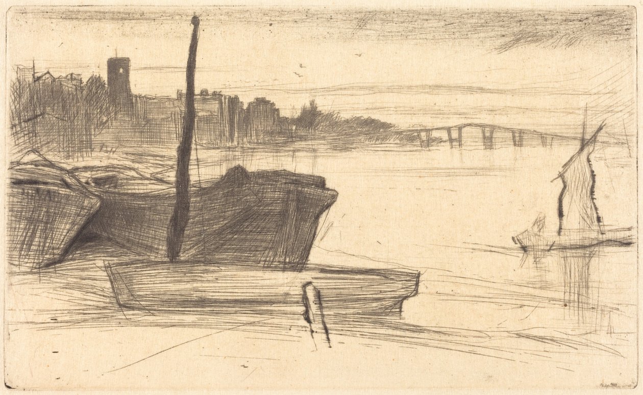 A Chelsea híd és a templom alkotó: James McNeill Whistler