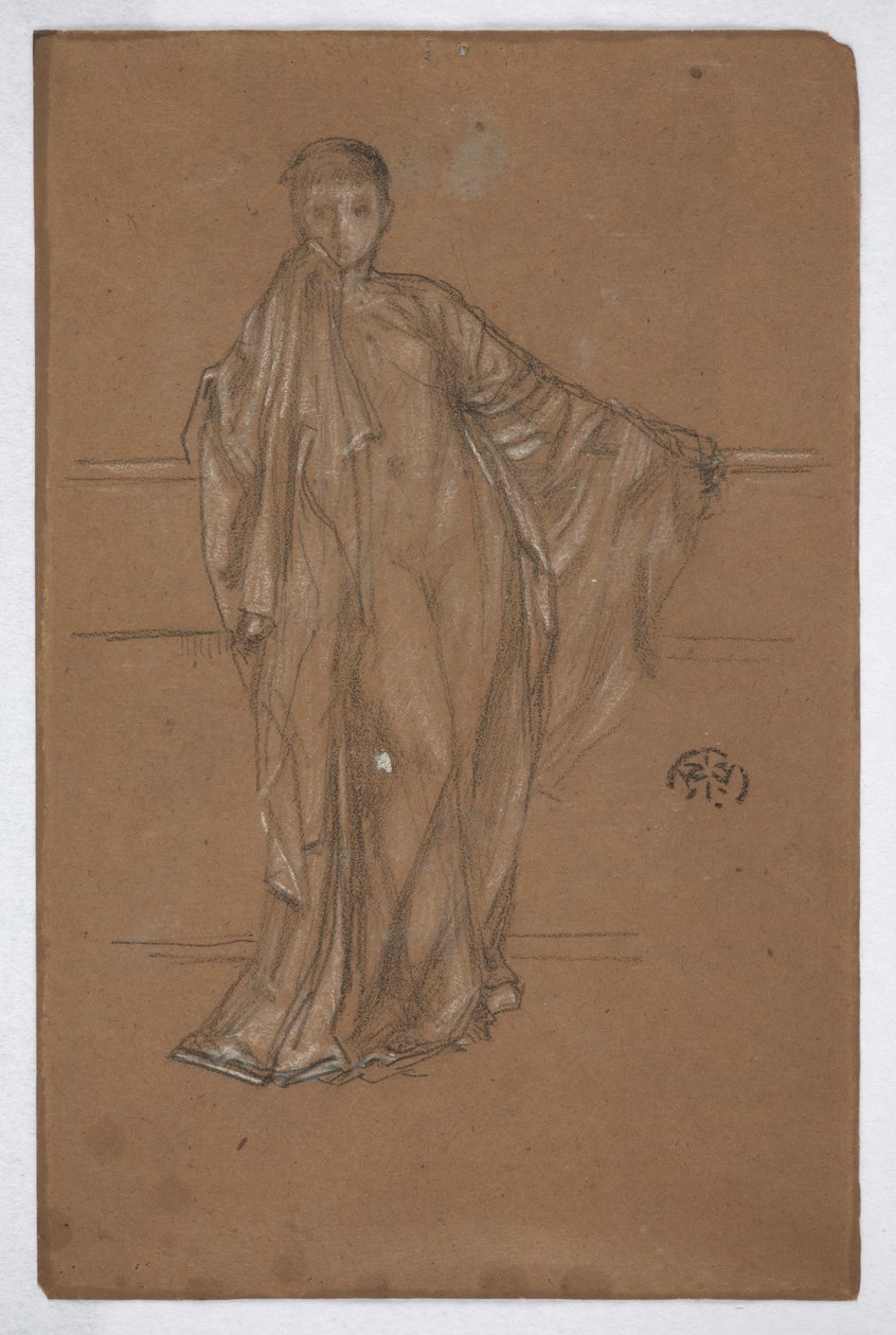 Drapírozott figura korlátnál alkotó: James Abbott McNeill Whistler