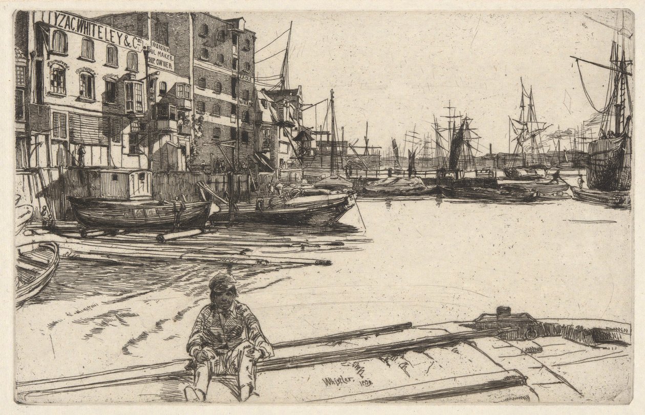 Eagle Wharf (Tyzac, Whiteley & Co.), a Temze díszletéből (Tizenhat rézkarc sorozat a Temzéről és más témákról) alkotó: James Abbott McNeill Whistler