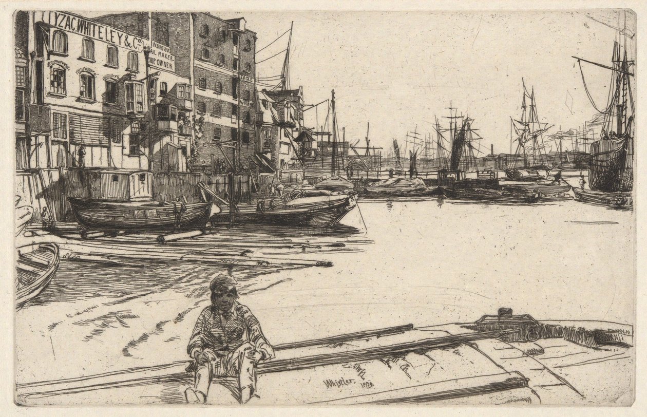 Eagle Wharf (Tyzac, Whiteley & Co.), a Temze-sorozatból (Tizenhat rézkarcból álló sorozat a Temze jeleneteiről és más témákról) alkotó: James McNeill Whistler