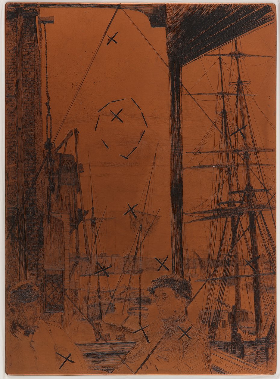 Rézkarc lemez: Rotherhithe alkotó: James Abbott McNeill Whistler