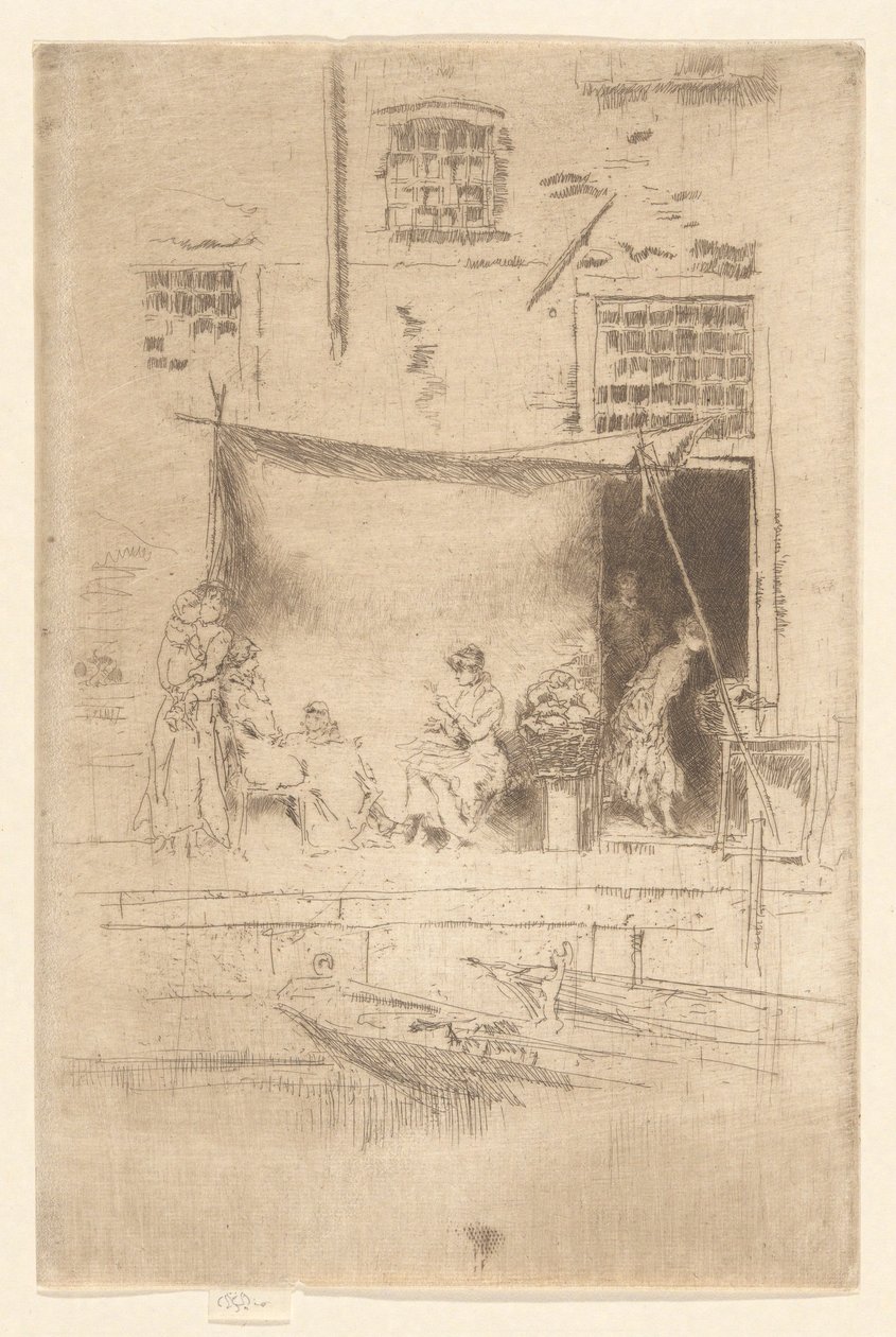 Gyümölcsbódé, a második velencei készletből (huszonhat rézkarc készlet) alkotó: James Abbott McNeill Whistler