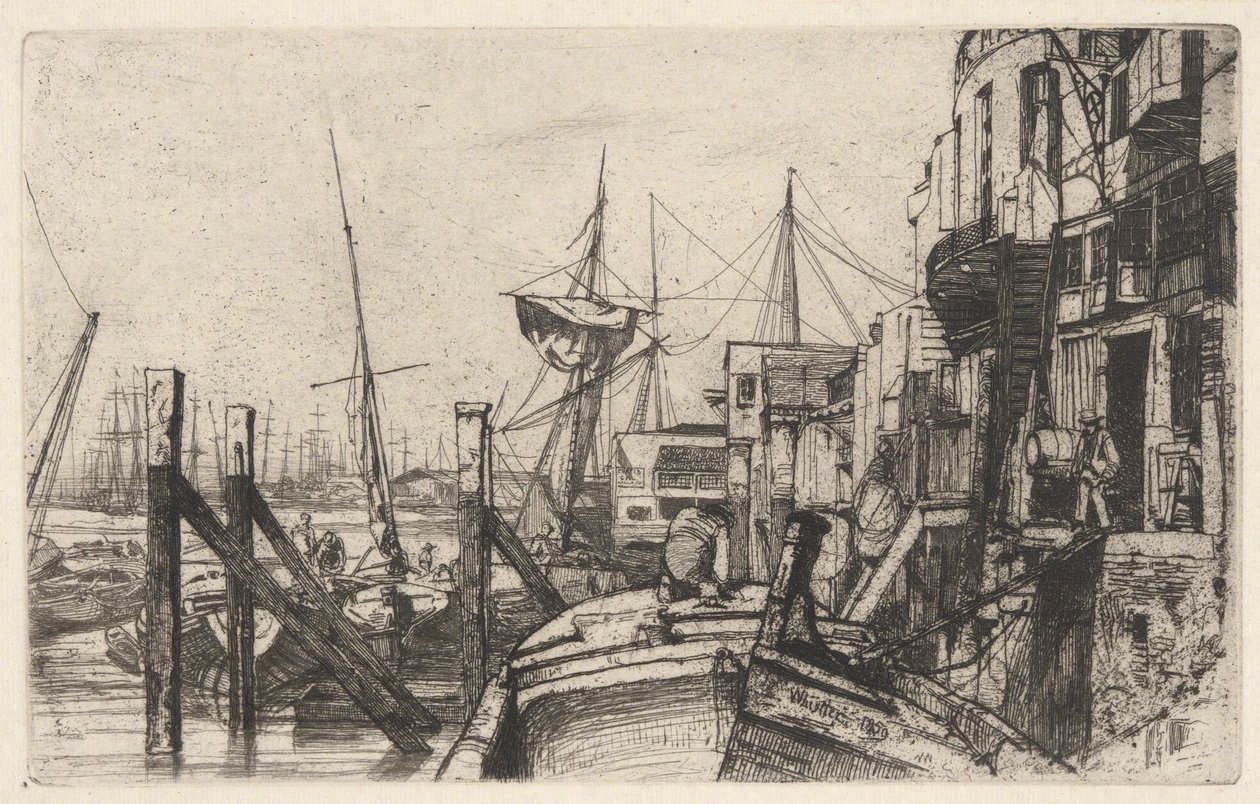 Limehouse, a Temze díszletéből (Tizenhat rézkarc sorozat a Temzéről és más témákról) alkotó: James Abbott McNeill Whistler