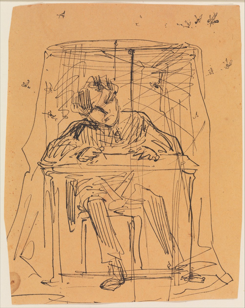 Mann am Tisch unter einem Moskitonetz (aus Skizzenbuch) alkotó: James McNeill Whistler