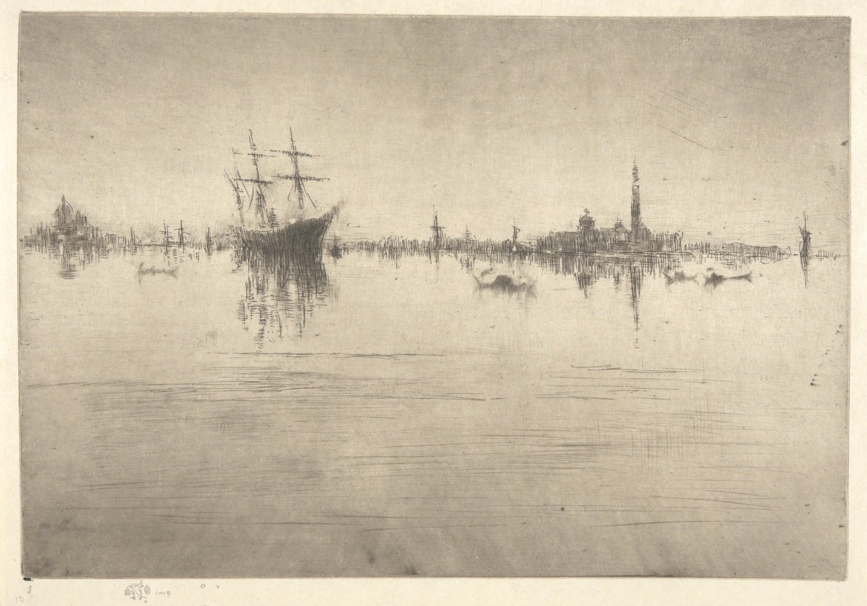 Nocturne, az első velencei díszletből (Velence, Tizenkét rézkarc sorozat) alkotó: James Abbott McNeill Whistler