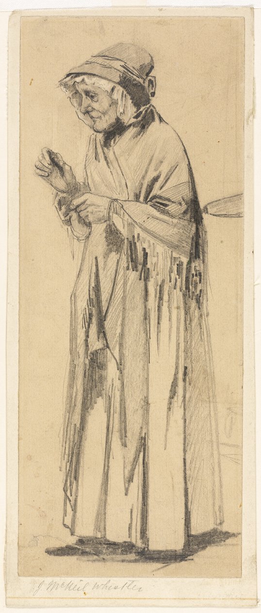 Vénasszony kendőben és sapkában alkotó: James Abbott McNeill Whistler