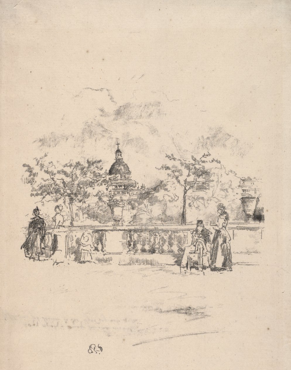 A Pantheon a Luxemburgi kert teraszáról nézve alkotó: James McNeill Whistler