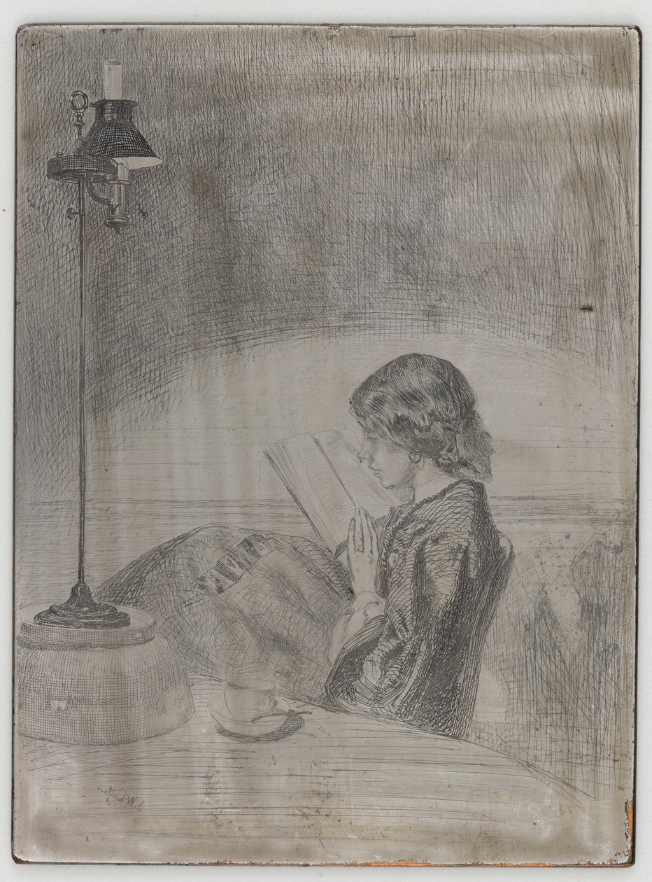 Olvasás lámpafénynél alkotó: James Abbott McNeill Whistler