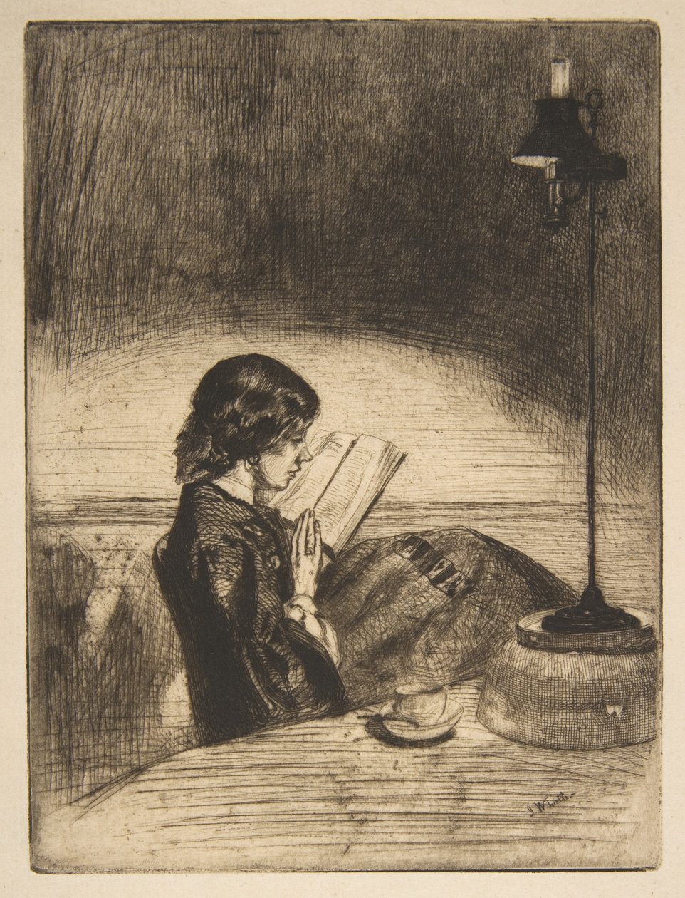 Olvasás lámpafénynél alkotó: James McNeill Whistler