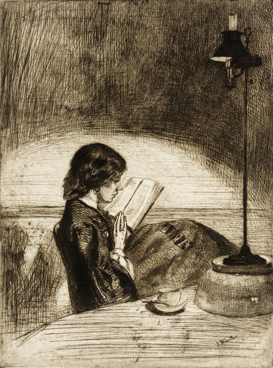 Olvasás lámpafénynél alkotó: James McNeill Whistler