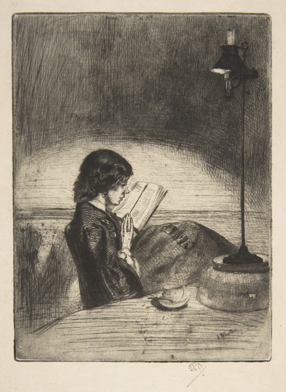 Olvasás lámpafénynél alkotó: James McNeill Whistler