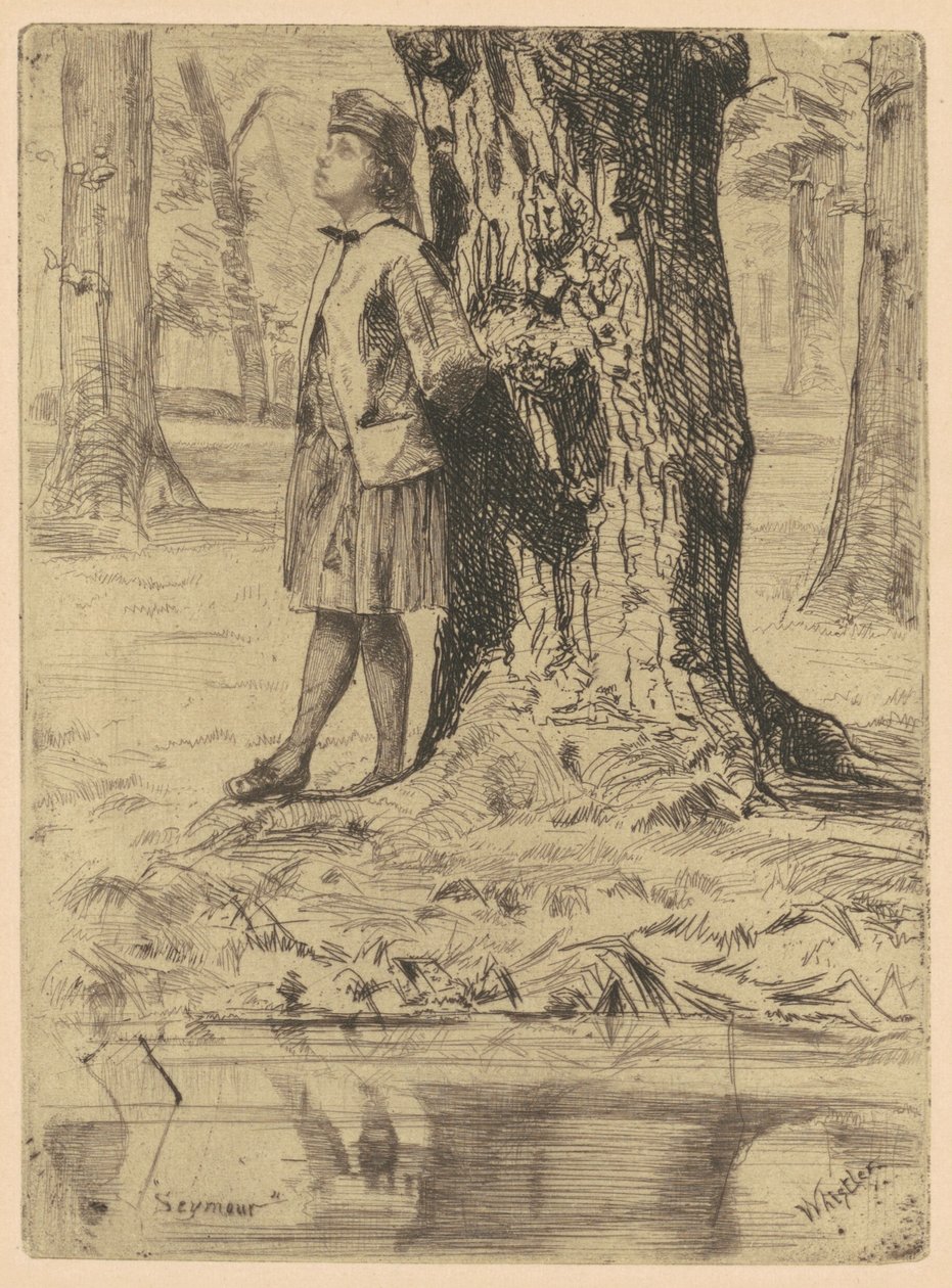 Seymour egy fa alatt állva alkotó: James McNeill Whistler