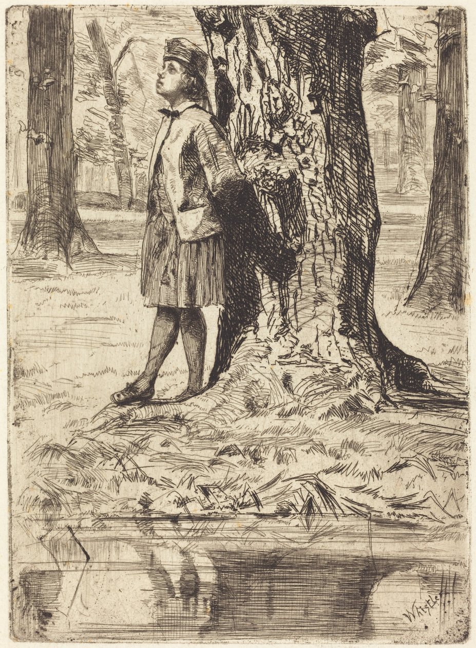 Seymour egy fa alatt állva alkotó: James McNeill Whistler