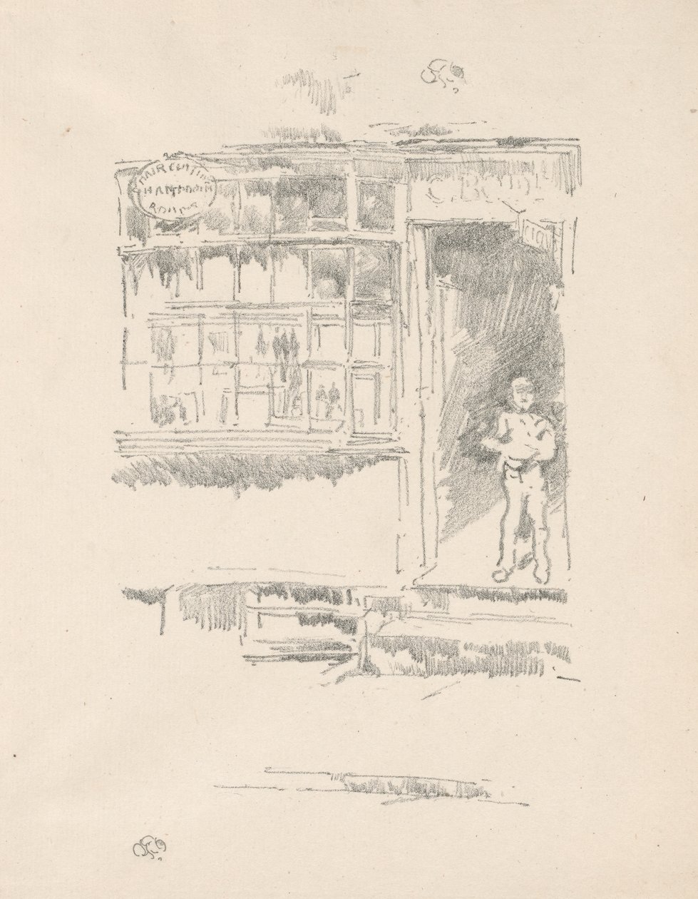 A borbélyüzlet a Mewsban alkotó: James McNeill Whistler