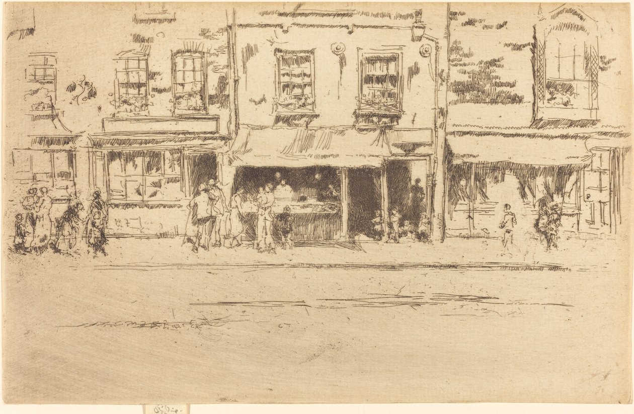 A Fish Shop, nyüzsgő Chelsea alkotó: James Abbott McNeill Whistler