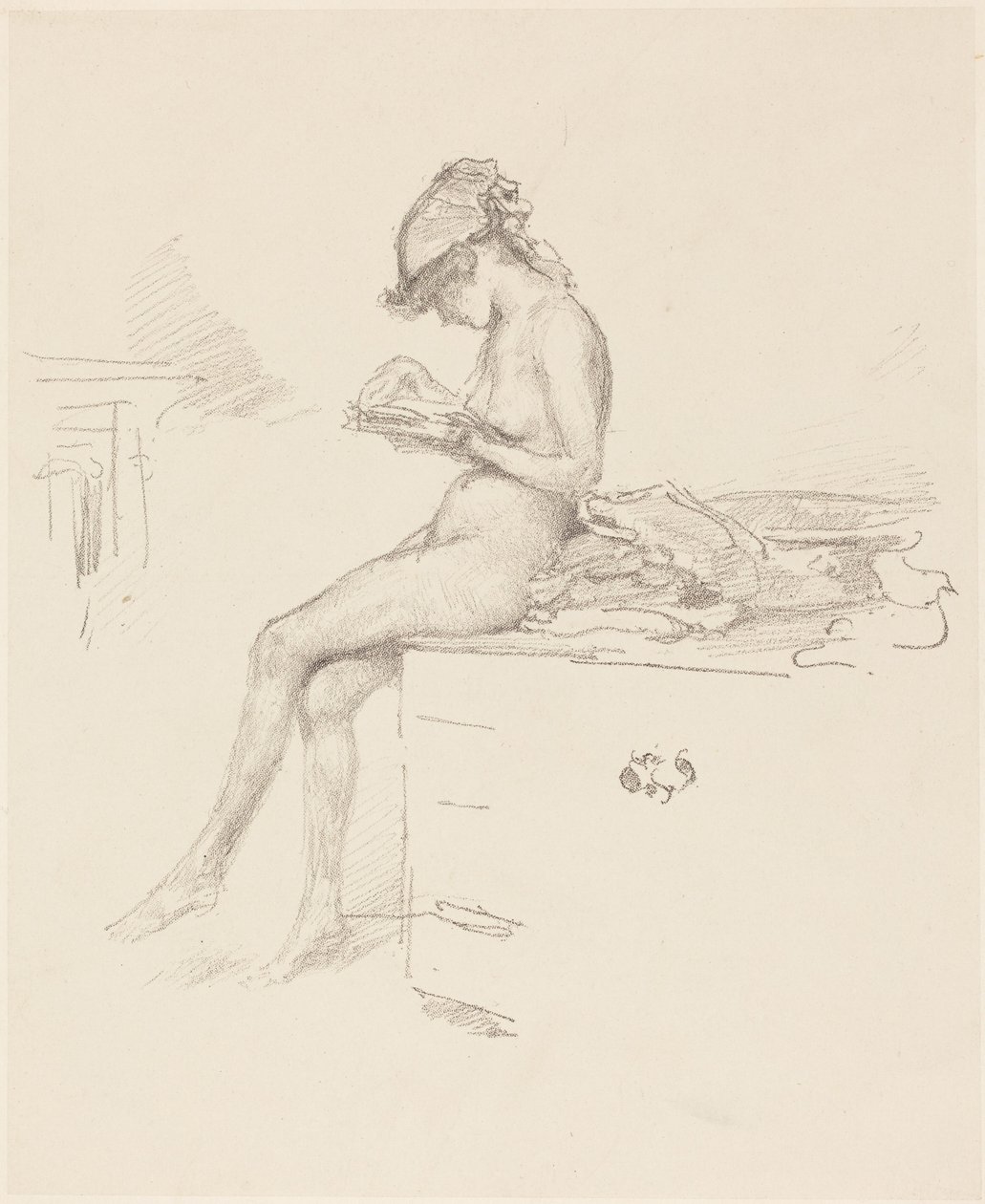 A kis meztelen modell, olvasás közben alkotó: James McNeill Whistler