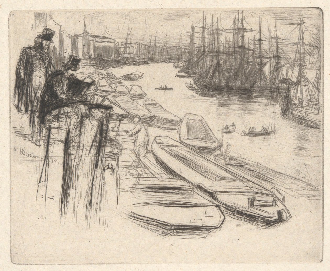 A kis medence, a Temze díszletéből (Tizenhat rézkarc sorozat a Temzéről és más témákról) alkotó: James Abbott McNeill Whistler