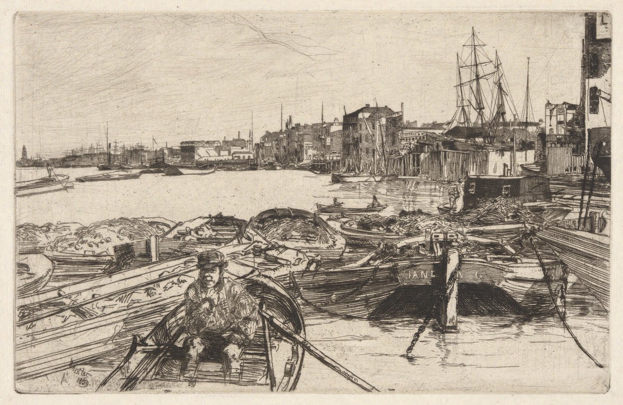 A medence, a Temze díszletéből (Tizenhat rézkarc sorozat a Temzéről és más témákról) alkotó: James Abbott McNeill Whistler