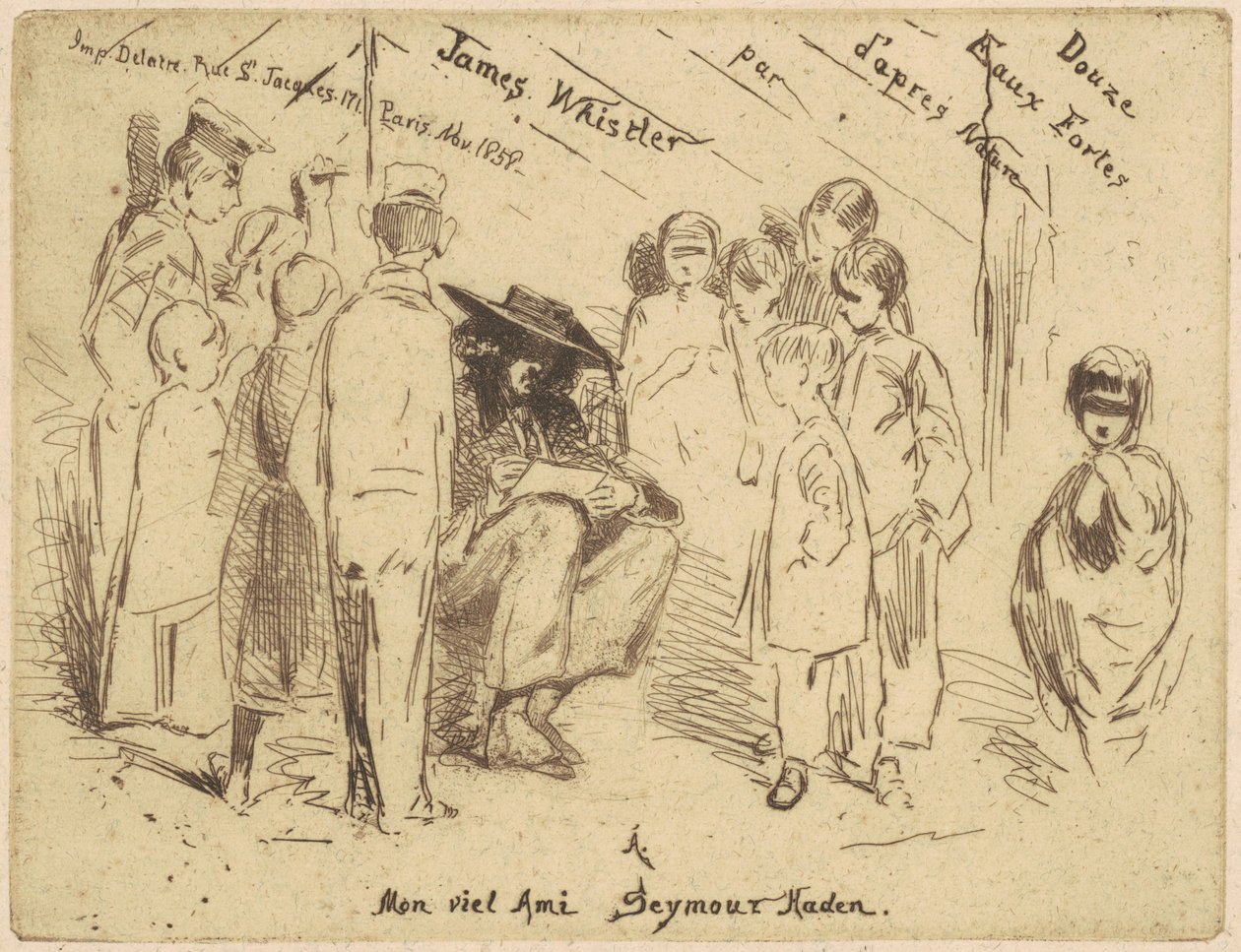 A "Tizenkét rézkarc a természetből" címlapja alkotó: James Abbott McNeill Whistler