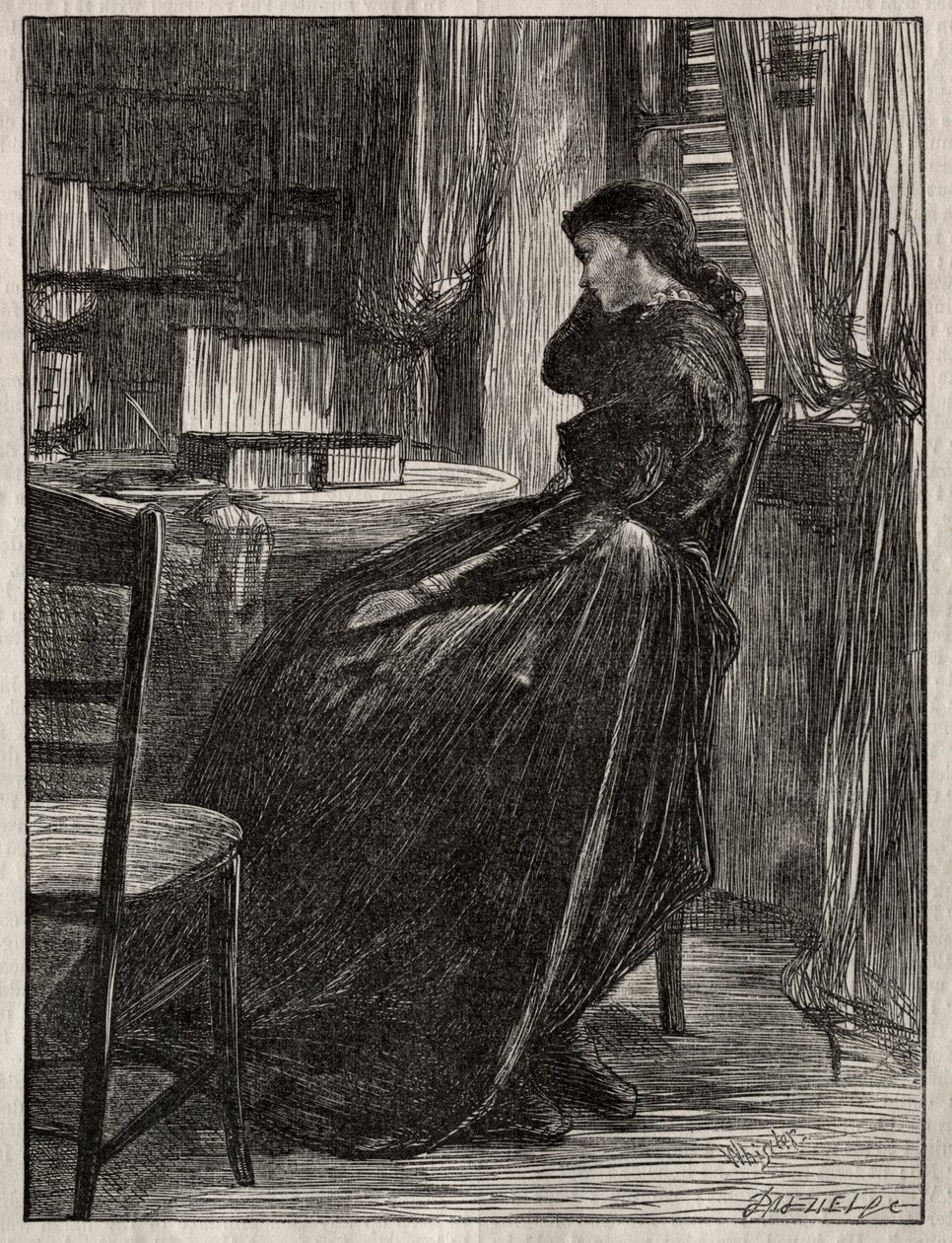 A próbabeszéd: Joanna Douglas az íróasztalánál alkotó: James Abbott McNeill Whistler