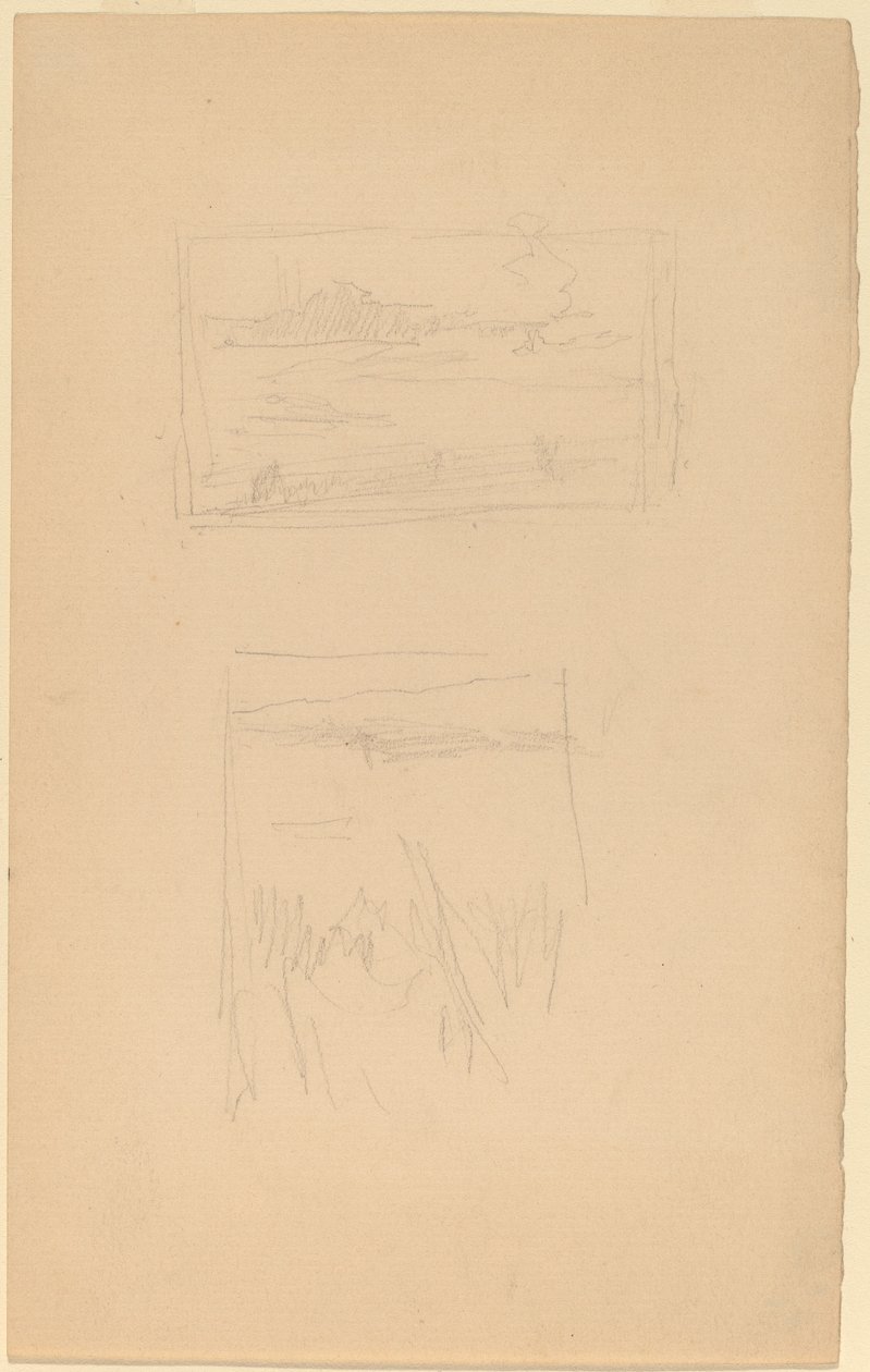 Két tájképvázlat lógott a Brit Művészek Társaságánál alkotó: James Abbott McNeill Whistler