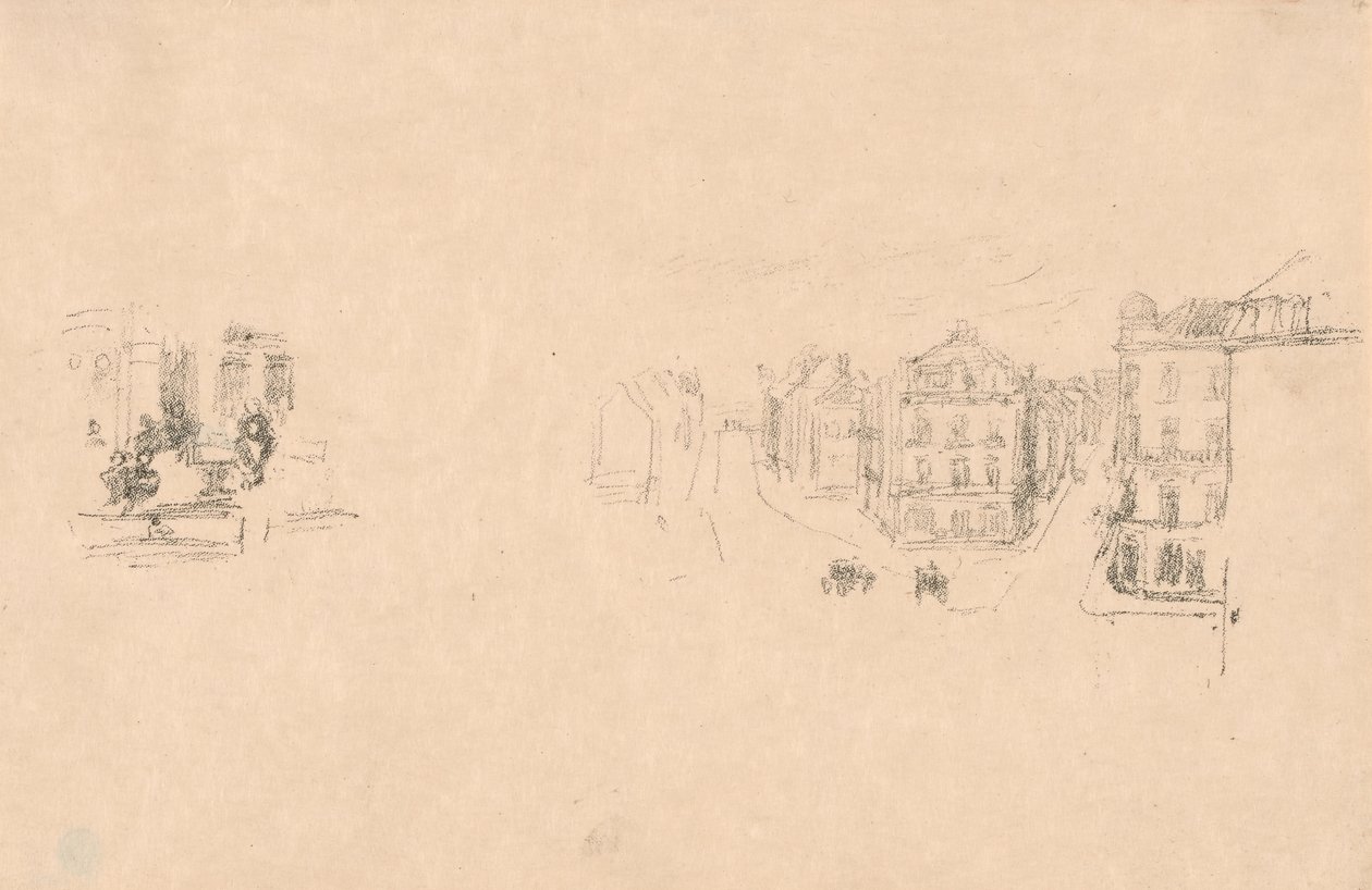 Két próbavázlat: A. Grande Rue, Dieppe; B. Egy enteriőr alkotó: James McNeill Whistler
