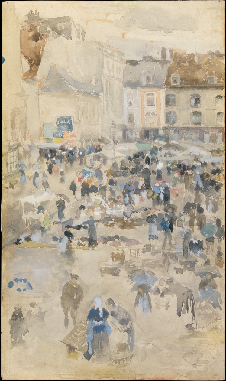 Variációk ibolyaszínben és szürkében - Piactér, Dieppe alkotó: James McNeill Whistler