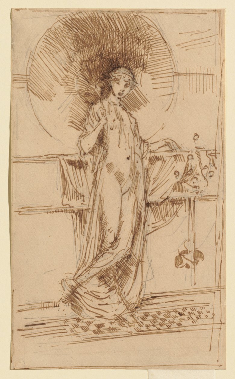 Nő napernyővel („Harmónia kékben és aranyban” című mű vázlata) alkotó: James McNeill Whistler