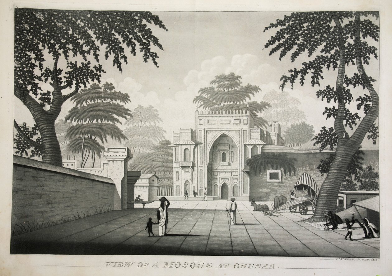 Kilátás egy mecsetre a Chunarban, kocsmában. 1810-es metszet. alkotó: James Moffat